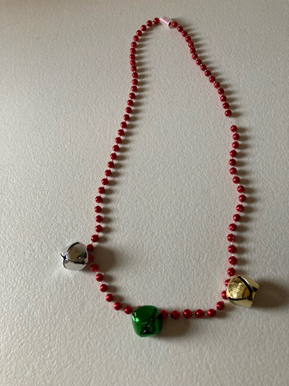 Necklace Christmas Jingle Bells and Beads 28” Long Plastic